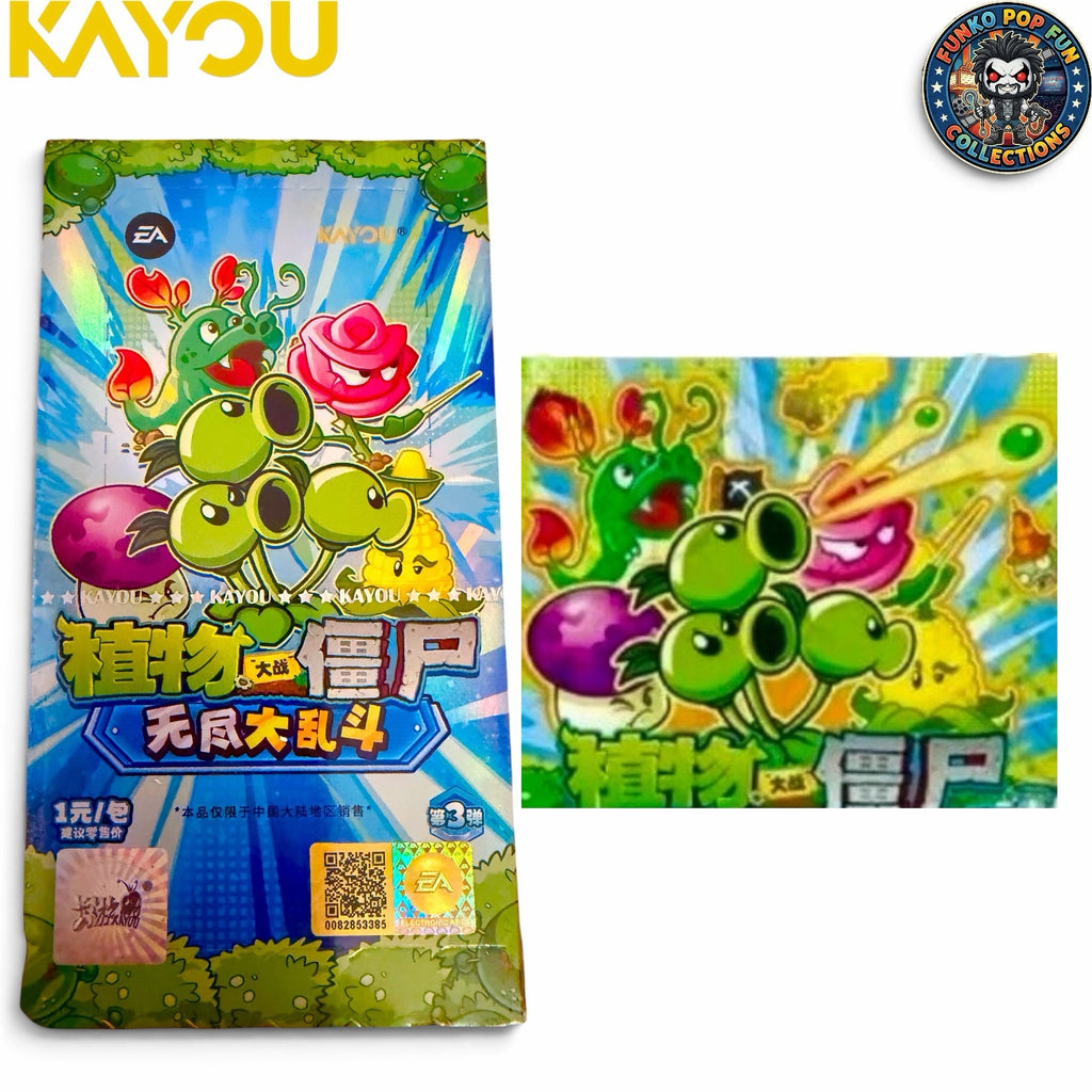 Funko Pop Fun Collections Plants vs. Zombies trading card booster pack featuring vibrant holographic character art